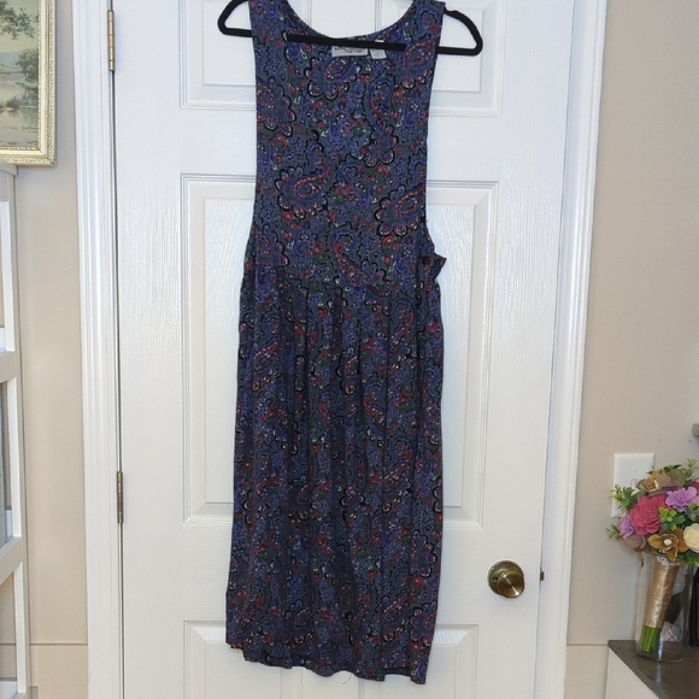 Vintage Kensington Square Blue Paisley Midi Dress - Women's Size Medium, Cottage